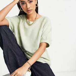 Madewell Puff Sleeve Embroidered Daisy Top Sz L